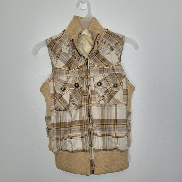 Ashley By 26 International Jackets & Blazers - Y2k tan plaid zip front preppy pockets emo form fitting vest size medium
